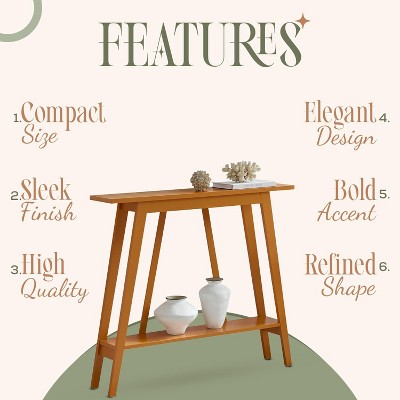 Honey Ginger Narrow Wood Console Table with Storage Shelf
