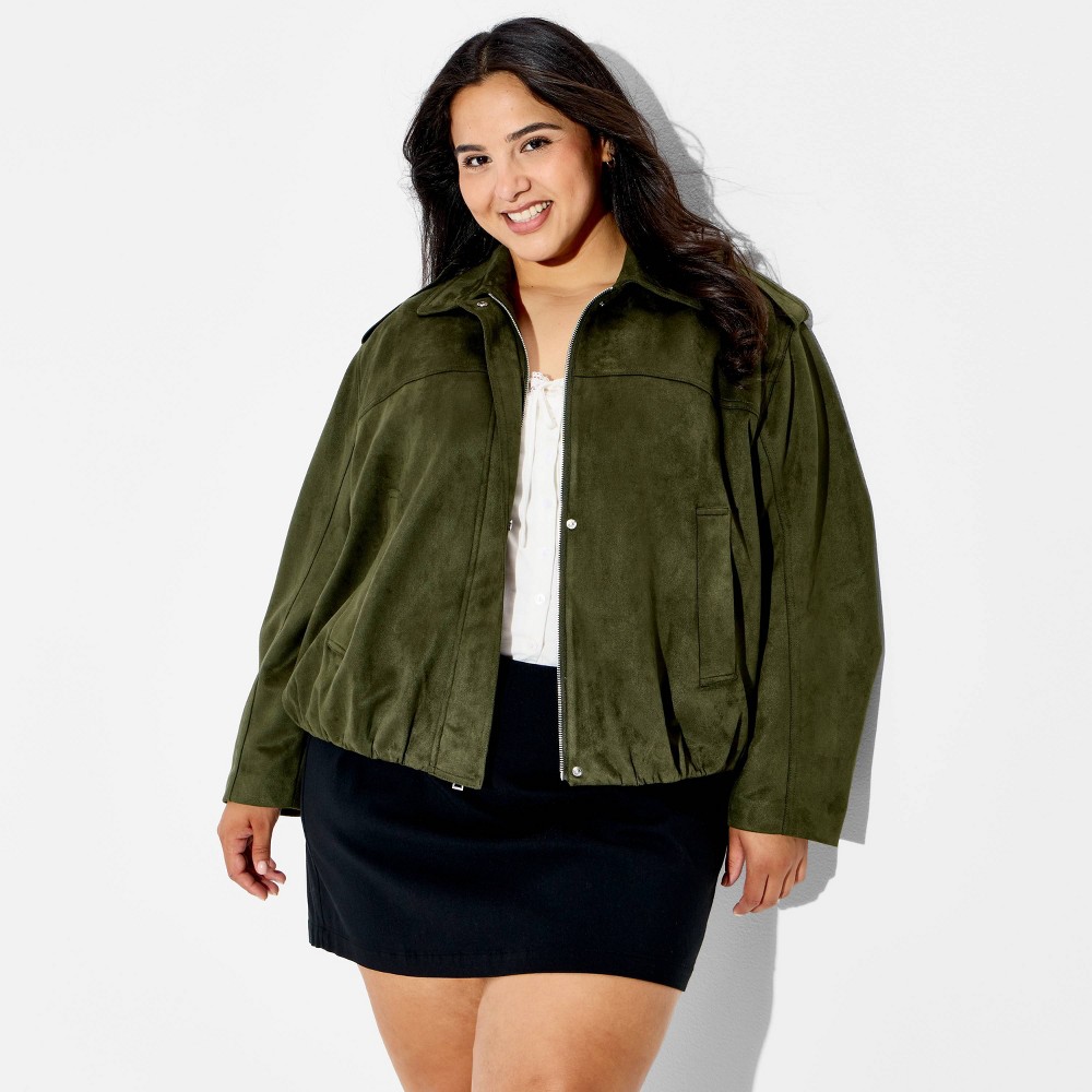Women's Bubble Hem Faux Suede Jacket - Wild Fable™ Dark Green 4X