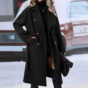 Women's Fall Winter Long Sleeve Double Breasted Buttons Coat Notch Lapel Long Trench Casual Coat Classic Open Front Belted Long Jacket - 1 of 4