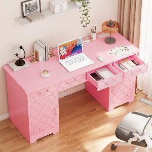 Executive Desk with Drawers, 55" Computer Desk with Power Outlets and Cabinet - 1 of 4