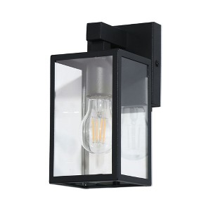 LNC Orlan 1-Light 9.3"H Modern Square Outdoor Wall Lights, Black with Clear Glass - 1 of 4