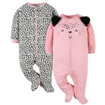Gerber Baby Girls' Footed Pajamas, 2-Pack