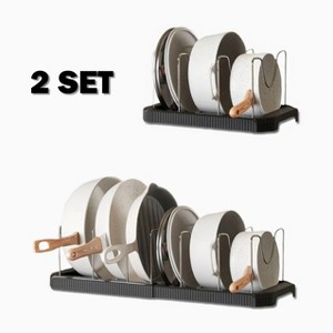 Fortune Candy Retractable Cabinet Organizer Rack, Pot Lid Holder with 6 Adjustable Dividers for Cutting Boards, Pans, and Kitchen Storage - 1 of 4