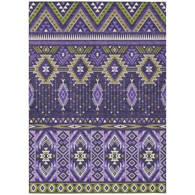 HomeRoots 5' X 8' Purple Olive Green And Ivory Aztec Washable Indoor Outdoor Area Rug