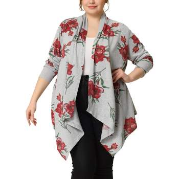 Agnes Orinda Women's Plus Size Print Long Sleeve Knit Asymmetrical High Low Hem Fashion Cardigans
