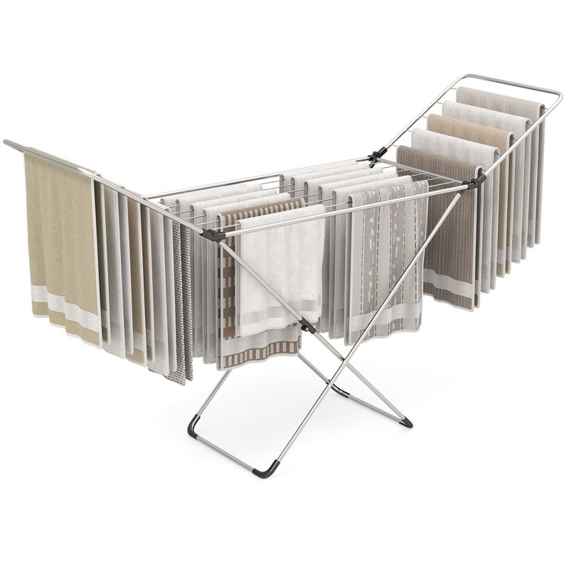 Clothes Drying Rack Foldable Laundry Drying Rack w/ Stable Aluminum Frame 20 Drying Rails & 2 Wings Anti-slip Foot Pads, 1 of 11