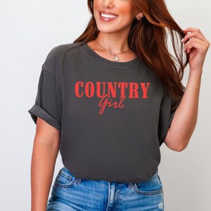 Country Girl Puff Print - Womens Garment Dyed Graphic T-Shirt - 1 of 4