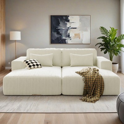 86.6-inch Double Chaise Lounge Sleeper Daybed 35D Full Foam Floor Plush Cloud Sofabed - Leovsnove