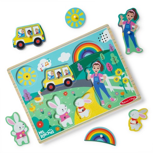 Melissa Doug Ms. Rachel Wooden Song Peg Puzzle 6 piece Light activated Sound Puzzle With Full Songs Target