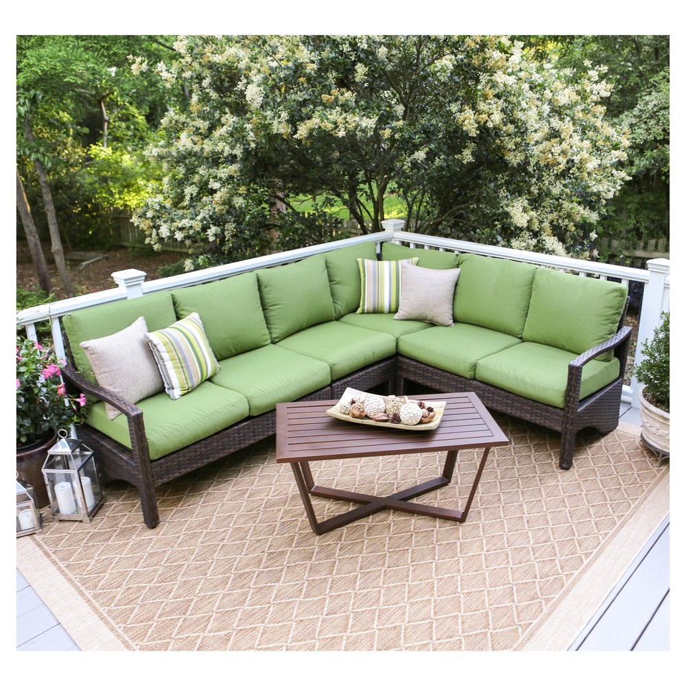 Augusta 5pc Wicker Corner Sectional Green Leisure Made