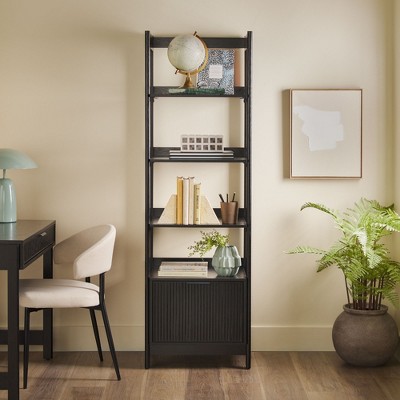 GDFStudio Keyser Tall Narrow Bookshelf with Four Open Shelves and Reeded Drawer Front
