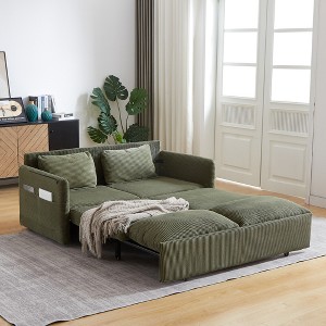 64.5" Corduroy 3-in-1 Adjustable Sleeper Sofa Bed with Pullout Bed, 2 Pillows, and Side Storage Pockets - 1 of 4