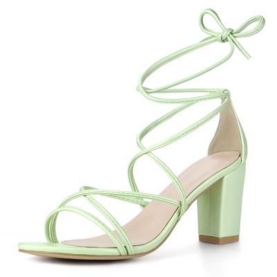 Perphy Women's Faux Suede Open Toe Lace Up Strappy Chunky Heel Sandals