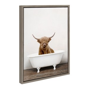 Kate and Laurel Sylvie Highland Cow in Tub Color Framed Canvas by Amy Peterson Art Studio, 18x24, Gray - 1 of 4