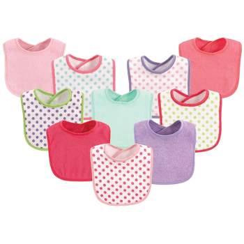 Luvable Friends Baby Girl Cotton Terry Bibs 10pk, Girl Dot, One Size