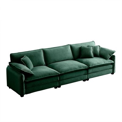 NicBex 115.34 Inch Corduroy 3-Seater Sofa with 2 Arm Pillows and 3 Throw Pillows for Living Room,Apartment,Bedroom