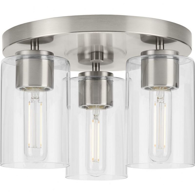 Progress Lighting Cofield 3-Light Flush Mount, Brushed Nickel, Glass Shades: Add contemporary elegance to your space., 1 of 2