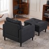 Upholstered Armchair and Storage Ottoman Set, Single Sofa with Cup Holders and Tufted Detailing, 4L-ModernLuxe - 3 of 4