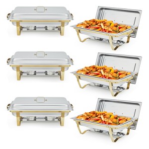 8QT Buffet Servers and Warmers Set, with Lid & Foldable Frame, Rectangular Stainless Steel Chafer Food Warmer for Catering Supplies, Gold - 1 of 4