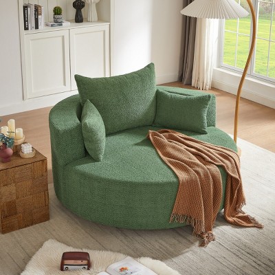360° Swivel Barrel Chair,Oversized Round Living Room Chair with Deep Seat and Removable Pillows,Chenille Upholstery–Maison Boucle