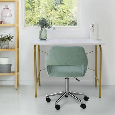 Compact Faux White Marble and Brass Corner Desk