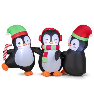 Tangkula Christmas Inflatable Penguins Family LED Lighted Hand in Hand Outdoor Indoor Cute Blow Up Christmas Decoration