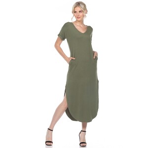 Women's Short Sleeve V-Neck Maxi Dress - White Mark - 1 of 4