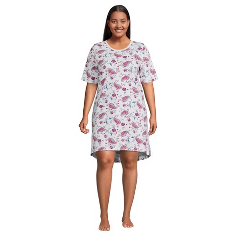 Lands' End Women's Plus Size Short Sleeve Above The Knee T-shirt Nightgown - 2x - White Paisley : Target