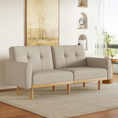 Dyonery Futon Sofa Bed, Convertible Extra Large Size Sleeper Sofa with Adjustable Backrest, Mid Century Modern Loveseat Couch