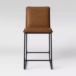 Upholstered Counter Height Barstool with Metal Frame Camel Faux Leather - Room Essentials™: Sledge-Style Legs, Padded Seat - 1 of 4