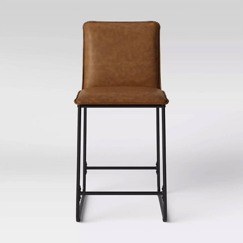 Upholstered Counter Height Barstool with Metal Frame Camel Faux Leather Room Essentials