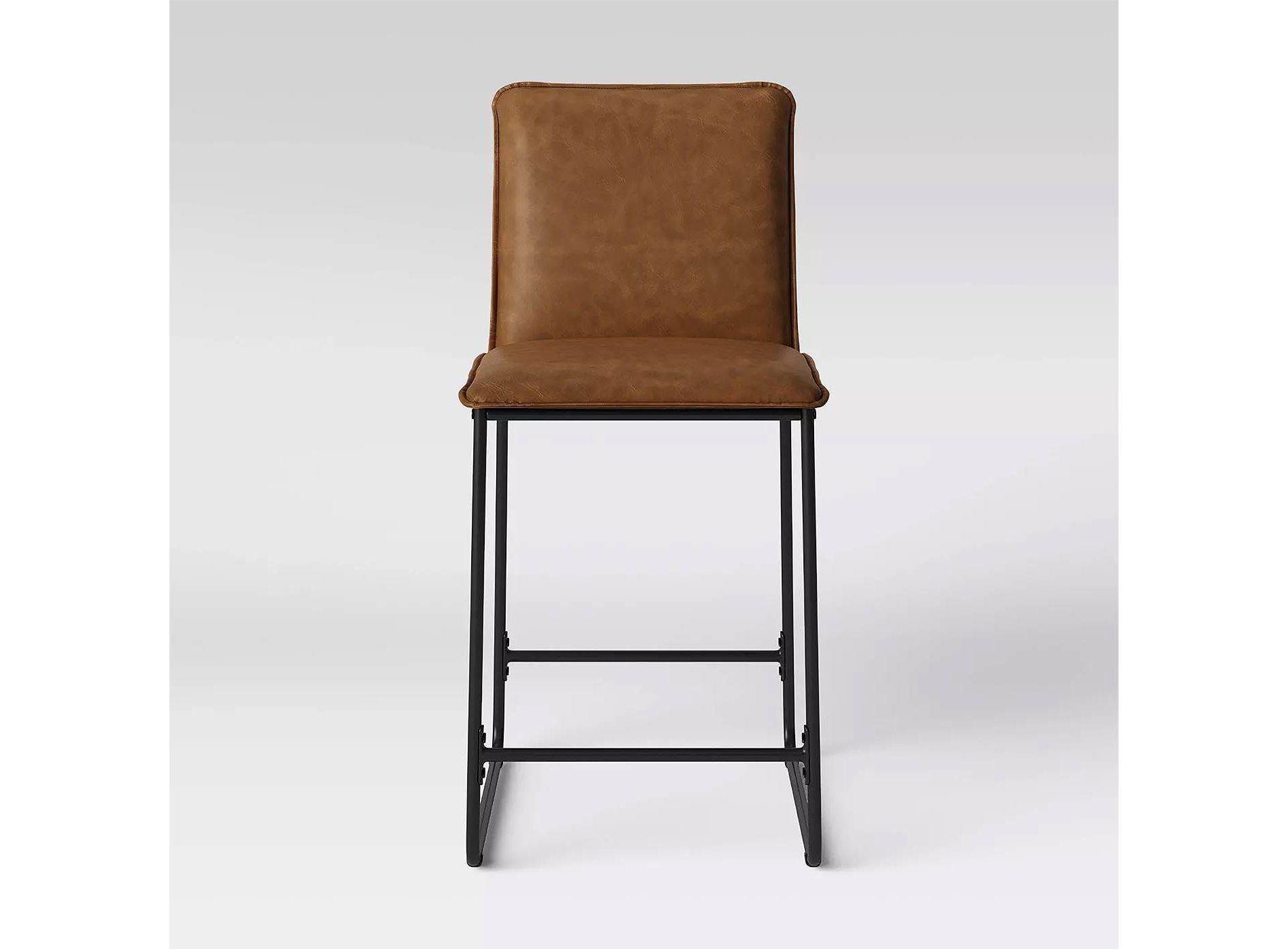 Upholstered Counter Height Barstool with Metal Frame Camel Faux Leather - Room Essentials™: Sledge-Style Legs, Padded Seat