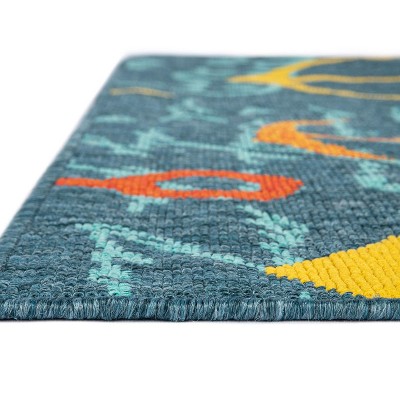 Navy Blue Coastal Nautical Anchors 2' x 3' Outdoor Rug