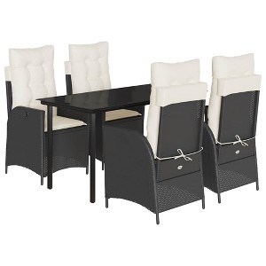 vidaXL 5 Piece Patio Dining Set - PE Rattan, Adjustable Reclining Chairs with Cushions, Tempered Glass Tabletop - Garden, Backyard, Patio - 1 of 4