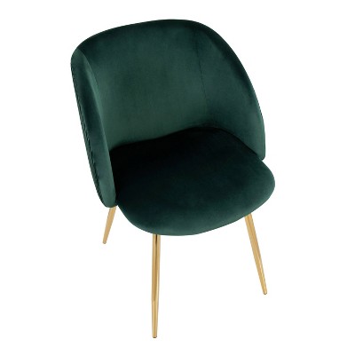 Set of 2 Green Velvet Upholstered Dining Chairs with Gold Metal Legs