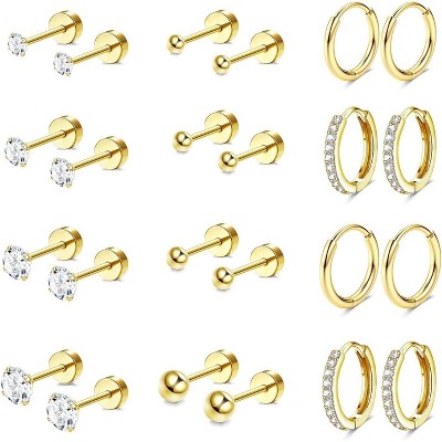 Jstyle Surgical Steel Earrings for Sensitive Ears 14K Gold Flat Back Earrings for Women Men Small Stainless Steel Earrings