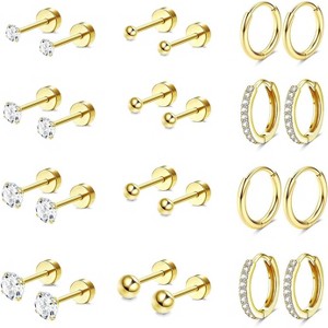 Jstyle Surgical Steel Earrings for Sensitive Ears 14K Gold Flat Back Earrings for Women Men Small Stainless Steel Earrings - 1 of 4