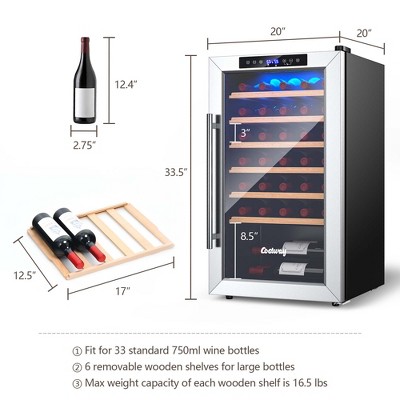 Costway 20 Inch Silver Stainless Steel Wine Cooler with Glass Door