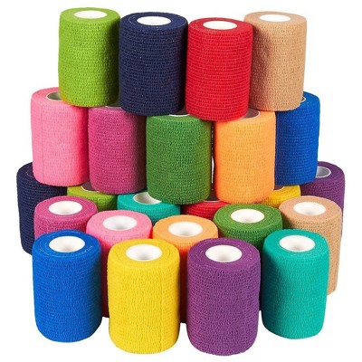 Juvale 24 Pack Self Adhesive Bandage Wraps, Cohesive Tape, in 12 Colors, 3 In x 5 Yard