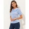 Allegra K Women's Peter Pan Collar Swiss Dots Short Sleeves Button Front Shirt - 3 of 4