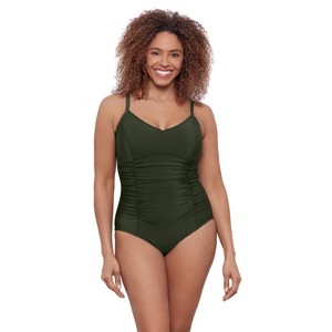 Aqua Green, Women's Princess Seam Shirred One Piece - 1 of 3