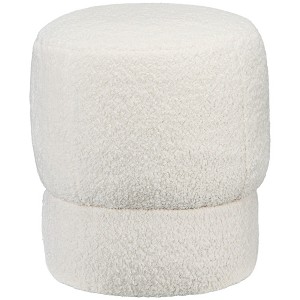 HOMCOM Modern Round Ottoman, Teddy Fleece Upholstered Foot Stool for Living Room, Bedroom, Cream - 1 of 4