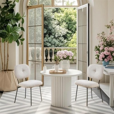 Modern Armless Dining Chairs Set of 2, White Upholstered Accent Chairs with Padded Seat and Black Metal Legs for Kitchen or Dining Room-Maison Boucle