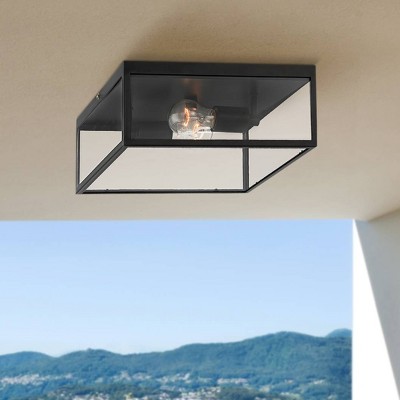 Modern Matte Black Square Outdoor Ceiling Light with Clear Glass Panels