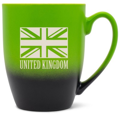 Elanze Designs United Kingdom Flag 12 Ounce Ceramic Laser-Etched Engraved Drinkware Mug, Green and Black Ombre