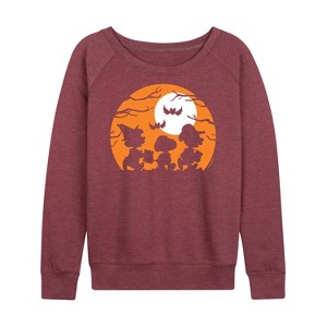 Women's - Peanuts - Trick Or Treat Silhouettes Lightweight French Terry Wide Neck Long Sleeve Shirt - 1 of 4