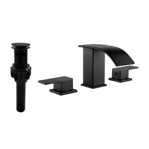 Cobbe 3-Hole Widespread Bathroom Sink Faucet Double Handle with Waterfall Spout and Pop-Up Drain Matte Black - 1 of 4