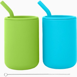 WeeSprout Silicone Baby Cups With Straws and Lids, 4 & 8 oz Options, Set of 2, Food Grade Toddler Training Container, Built In Straw Stoppers - 1 of 4