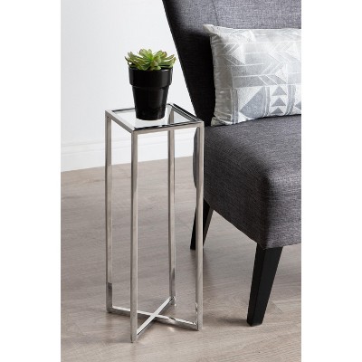 Jaspur Silver Metal and Glass Square End Table