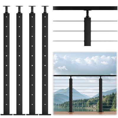 36"H Black Cable Railing Level Post Mount